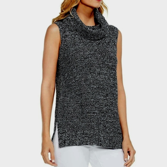 Vince Camuto Knit Cowl Neck Sweater Sleeveless Split Hem Marled Size Small NWT - Picture 5 of 13